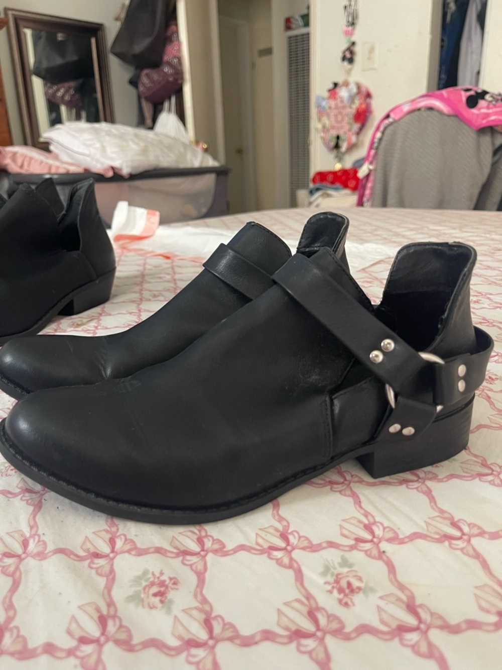 Black Cut-Out Harness Ankle Boots